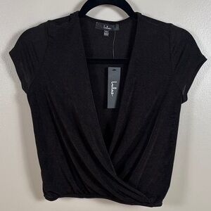 Lulu's Elegant Black Wrap Blouse XS NWT